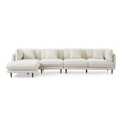 Morrigan Leather Modular Corner Sofa, 4 Seater with LHF Chaise, White