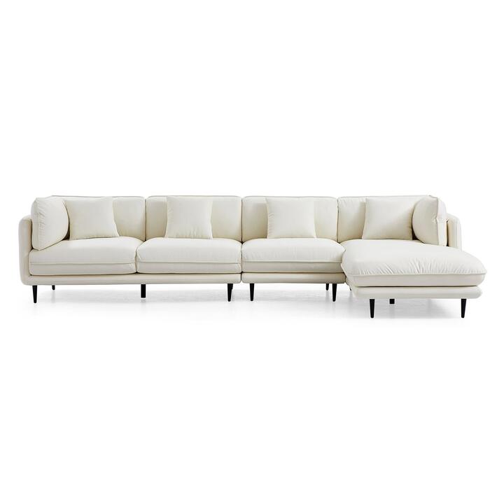 Morrigan Leather Modular Corner Sofa, 4 Seater with RHF Chaise, White Morrigan Leather Modular Corner Sofa, 4 Seater with RHF Chaise, White