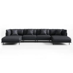 Morrigan Leather Modular U-shape Sofa, 2 Seater with Double Chaise, Black