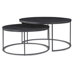 Napa 2 Piece Wood & Metal Nested Round Coffee Table Set, 90/75cm, Black