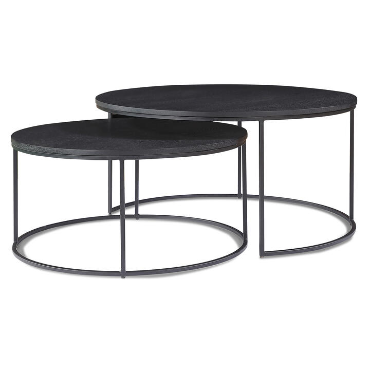 Napa 2 Piece Wood & Metal Nested Round Coffee Table Set, 90/75cm, Black Napa 2 Piece Wood & Metal Nested Round Coffee Table Set, 90/75cm, Black