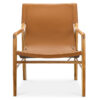 Norah Leather & Teak Timber Sling Armchair, Tan / Natural