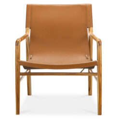 Norah Leather & Teak Timber Sling Armchair, Tan / Natural
