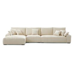 Omica Chenille Fabric Modular Corner Sofa, 4 Seater with LHF Chaise, Beige