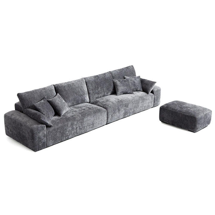 Omica Chenille Fabric Modular Sofa, 6 Seater with Ottoman, Grey Omica Chenille Fabric Modular Sofa, 6 Seater with Ottoman, Grey