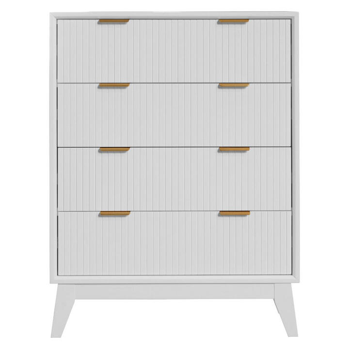 Pozsar Acacia Timber 4 Drawer Tallboy, White Pozsar Acacia Timber 4 Drawer Tallboy, White