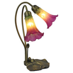 Rena Tiffany Style Stained Glass Lily Table Lamp, Double Shade, Purple / Green