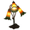 Rena Tiffany Style Stained Glass Lily Table Lamp, Triple Shade, Green / Amber