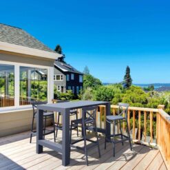 Siesta Vegas 5 Piece Commercial Grade Outdoor Extendable Bar Table Set, 100-140cm, with Cross Bar Stool, Anthracite