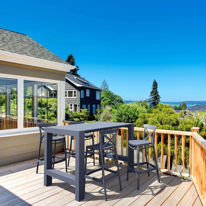 Siesta Vegas 5 Piece Commercial Grade Outdoor Extendable Bar Table Set, 100-140cm, with Cross Bar Stool, Anthracite Siesta Vegas 5 Piece Commercial Grade Outdoor Extendable Bar Table Set, 100-140cm, with Cross Bar Stool, Anthracite