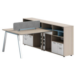 Silex 2 Seater Office Workstation Desk with Storage Cabinet & Dark Grey Divider Screen, 160cm