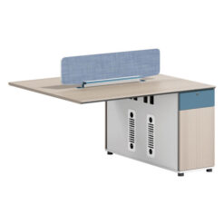 Silex Modular Office Workstation, 2 Seater Dependant Extension Desk with Blue Divider Screen, 140cm