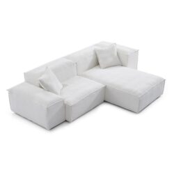 Touff Cotton Linen Fabric Modular Corner Sofa, High & Low Arms, 2 Seater with Reversible Chaise, White