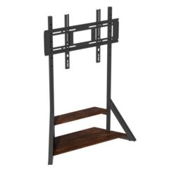 2 Tiers Rustic Wood Shelves Heavy Duty Universal Tv Floor Stand For 32-75 Inches