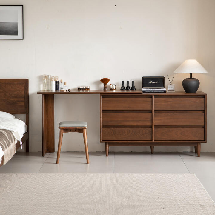 Alvorn American Walut Timber 6 Drawer Dressing Table Alvorn American Walut Timber 6 Drawer Dressing Table