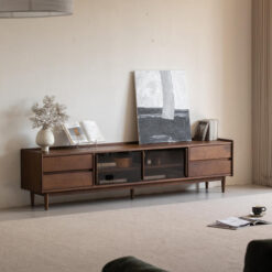 Alvorn American Walut Timber Sliding Door & 4 Drawer TV Unit, 180cm