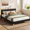 Artiss Double Bed Frame Upholstered Adjustable Headboard Mood Lighting Heavy Duty Black Velvet