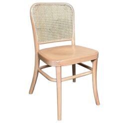Aubres Commercial Grade Beech Timber & Rattan Dining Chair, Timber Seat, Natural