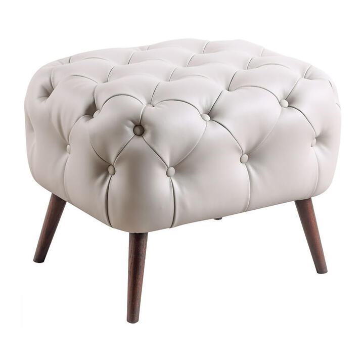 Aurex Microfiber Leather Footstool, Off White Aurex Microfiber Leather Footstool, Off White