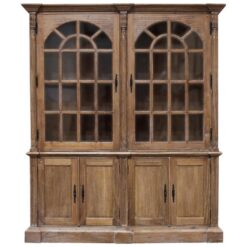 Brioude Hand Crafted Mindi Wood Timber 2 Door Display Cabinet, Weathered Oak