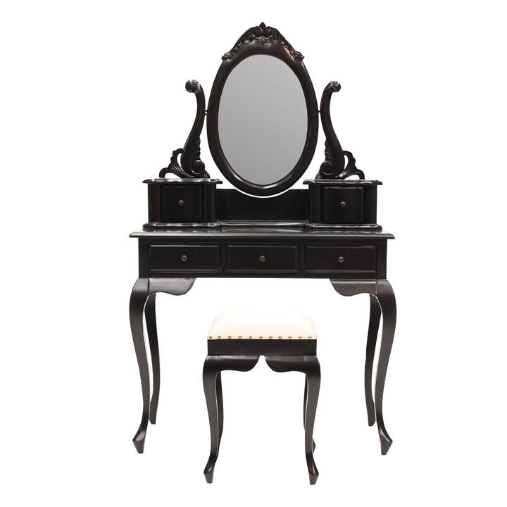 Champier Hand Crafted Mahogany Dressing Table with Stool, Black Champier Hand Crafted Mahogany Dressing Table with Stool, Black