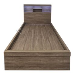 Elida Gas Lift Modern LED Nightlite Platform Bed with USB Charger & End Drawer, King Single, Oak