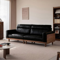 Fenroux Leather & American Walnut Timber Modular Sofa, 3 Seater, Black