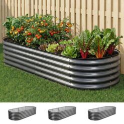 Green Fingers 3 Pcs Raised Garden Bed Kit Oval Galvanized Steel Planter Boxes 160x80x42cm, Heavy Duty Metal Elevated Garden Bed for Vegetables Flowers