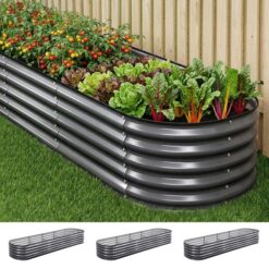 Green Fingers 3 Pcs Raised Garden Bed Kit Oval Galvanized Steel Planter Boxes 320x80x42cm, Heavy Duty Metal Elevated Garden Bed for Vegetables Flowers