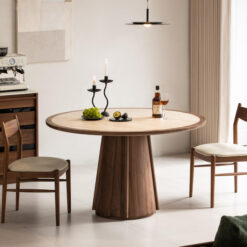 Haus Sintered Stone Top American Walut Timber Round Dining Table, 130cm