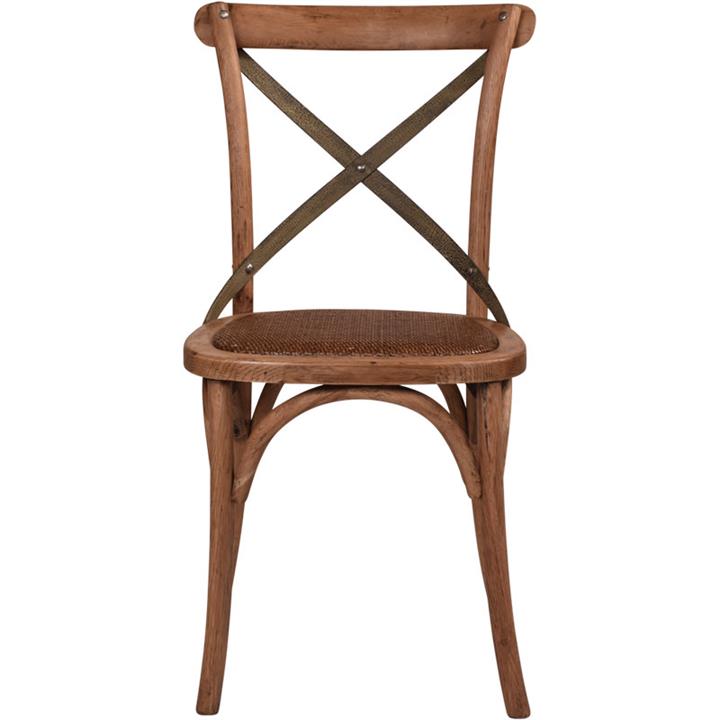 Hoton Oak Timber Cross Back Dining Chair, Grey Metal Strap Hoton Oak Timber Cross Back Dining Chair, Grey Metal Strap