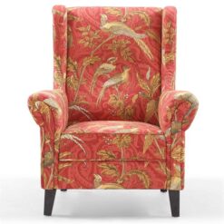 Jurby Fabric Wing Back Armchair, Red Chinoiserie Pheasant