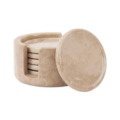 Marcellus 7 Piece Marble Round Coaster & Holder Set, Verona