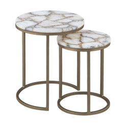 Monroe 2 Piece Agate & Metal Round Nested Side Table Set
