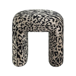 Piper Chenille Fabric Ottoman Stool, Leopard