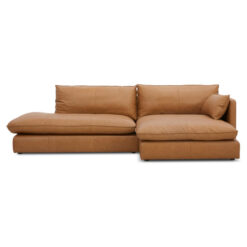 Viskar Leather Modular Corner Sofa, RHF Chaise with Bumper, Caramel