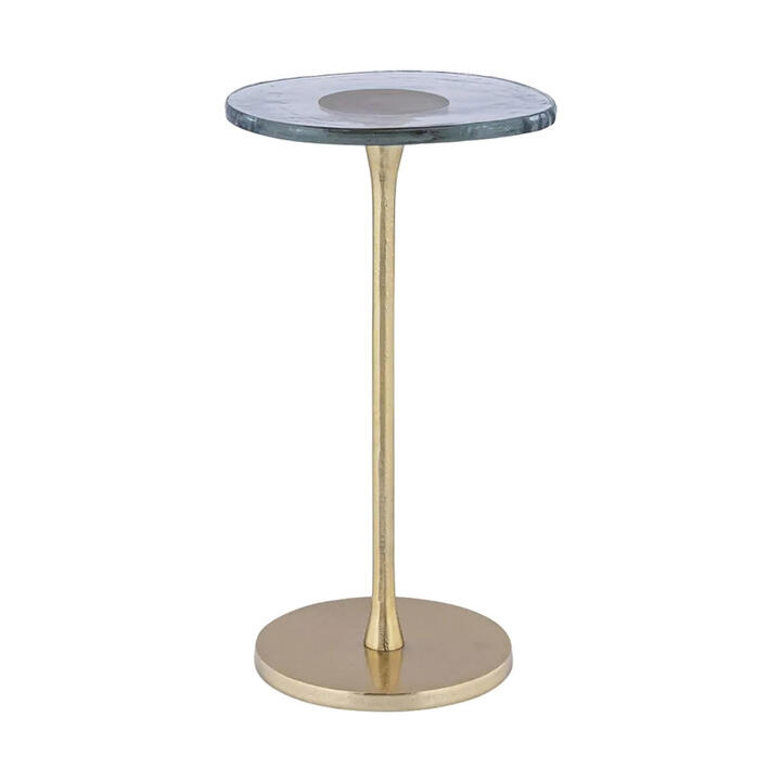 Walker Rippled Glass & Aluminium Round Side Table, Small Walker Rippled Glass & Aluminium Round Side Table, Small